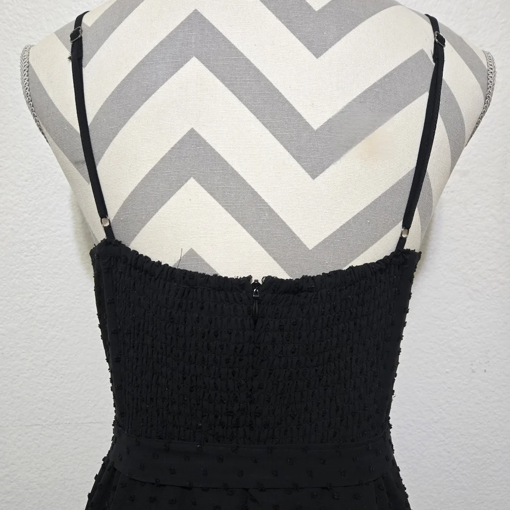 AQUA Black Midi Dress Swiss Dot Lace Inset Handkerchief Hem Tie Waist Small - Picture 9 of 15